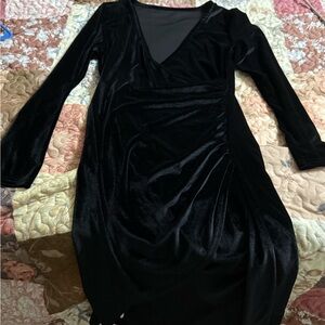 Fashion Nova Black Long Sleeve Velvet Wrap-Style Dress
